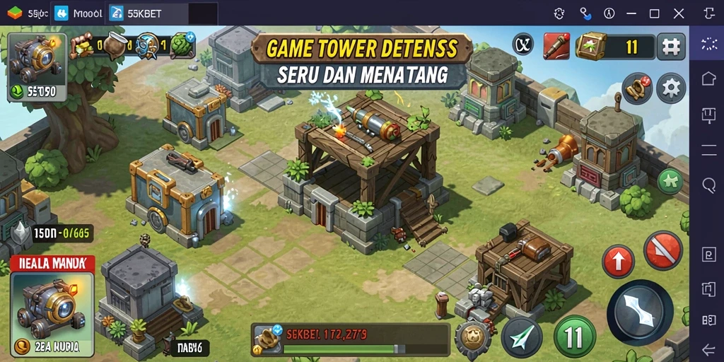 Tampilan gameplay menawan di 55KBET dengan menara pertahanan yang strategis.