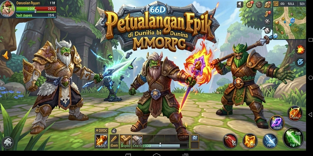 Tampilan screenshot 66D menampilkan aksi pertempuran seru di dunia MMORPG.
