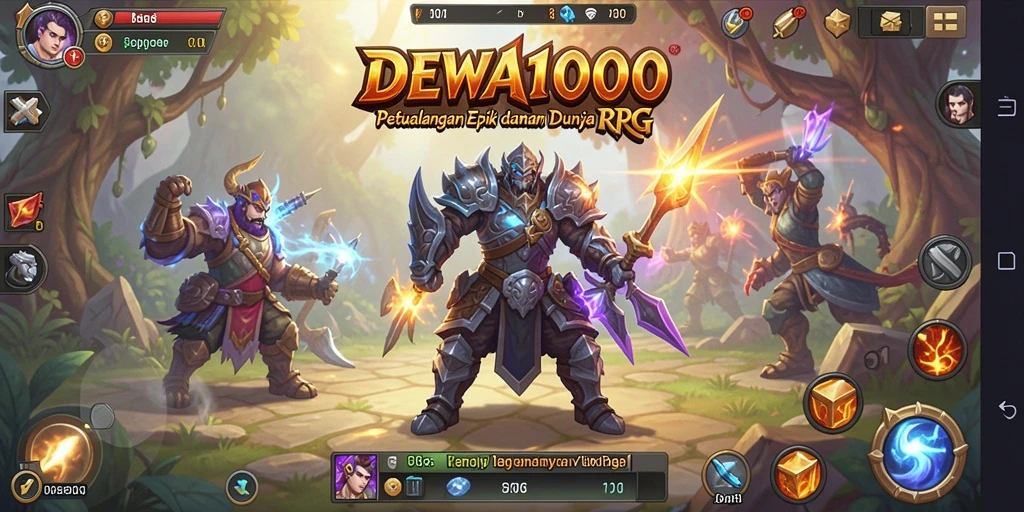 Tangkapan layar DEWA1000 menampilkan aksi seru dalam pertempuran RPG.