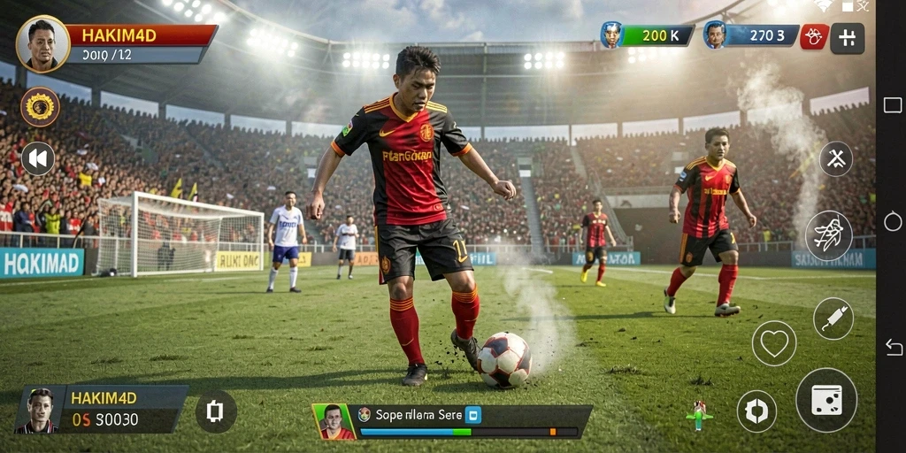 Tangkapan layar menunjukkan aksi seru dalam pertandingan sepak bola di HAKIM4D.