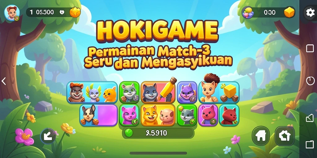 Screenshot gameplay HOKIGAME dengan elemen Match-3 yang menyenangkan.