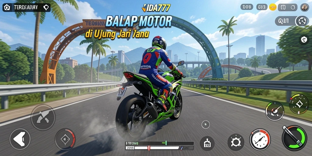 Tangkapan layar gameplay <strong>IDA777</strong> menampilkan balap motor yang seru dan mendebarkan.