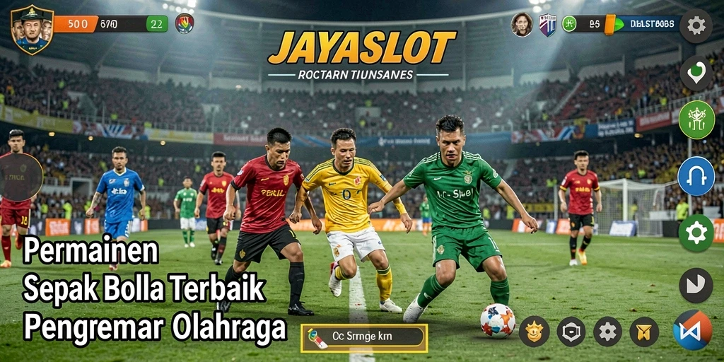 Screenshot gameplay JAYASLOT dengan atmosfer pertandingan sepak bola yang nyata.