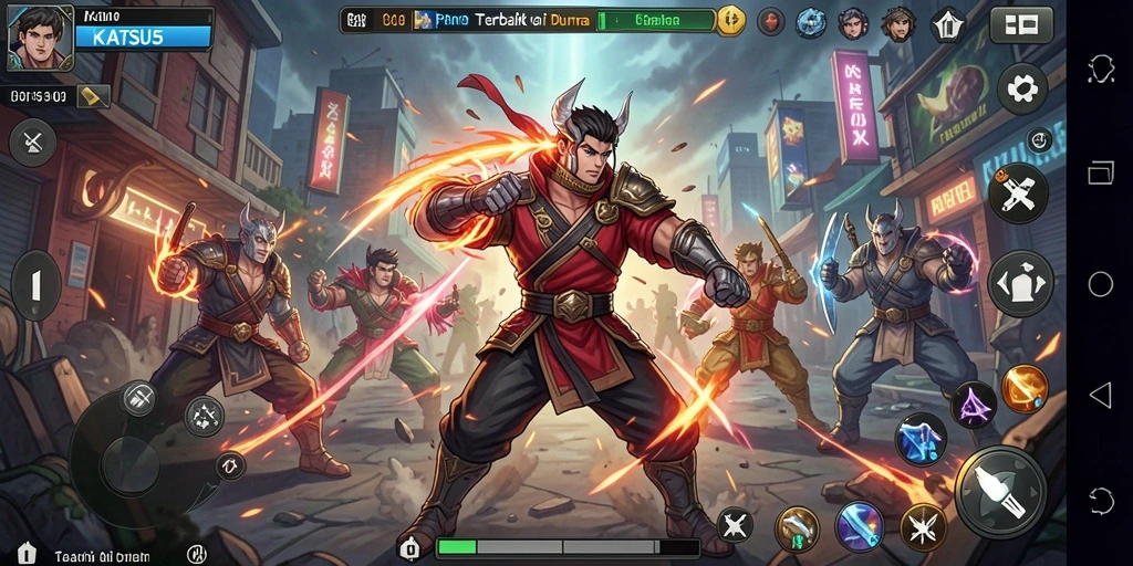 Gameplay seru dan intens dari KATSU5 dengan karakter bertarung.