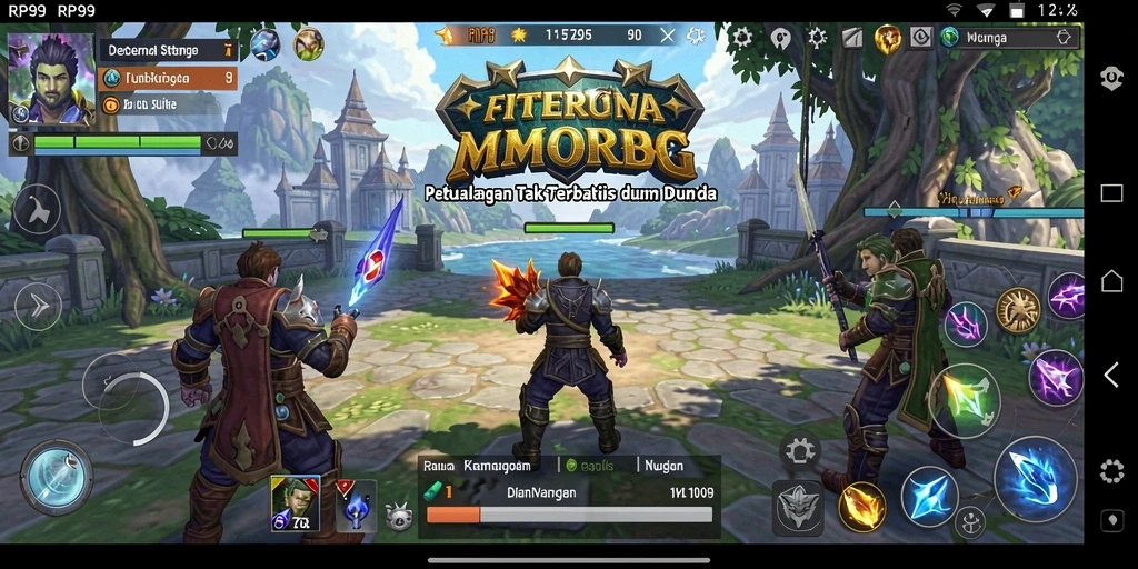 Tangkapan layar RP99 menampilkan momen aksi epik dalam pertarungan MMORPG.