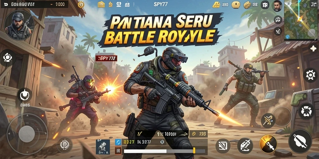 Screenshot utama SPY77 menunjukkan pertarungan seru dalam arena Battle Royale.