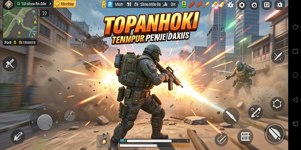 Screenshot gameplay TOPANHOKI yang menampilkan aksi pertempuran yang seru.