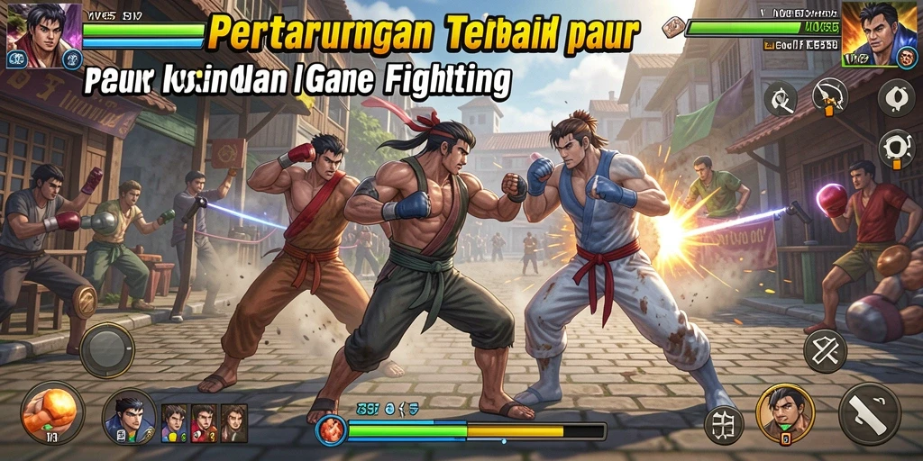 Gameplay mendebarkan dengan karakter bertarung di arena.