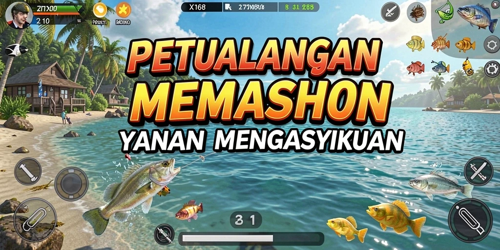 Screenshot X168 menunjukkan keseruan bermain memancing dengan teman-teman.